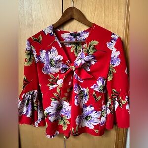 Topshop Red Floral Blouse